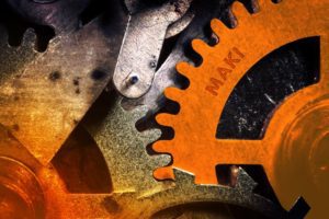 dark picture macro gear mechanism, in rusty dirty grunge style with shaded effect and dark corners and slight brightening texture