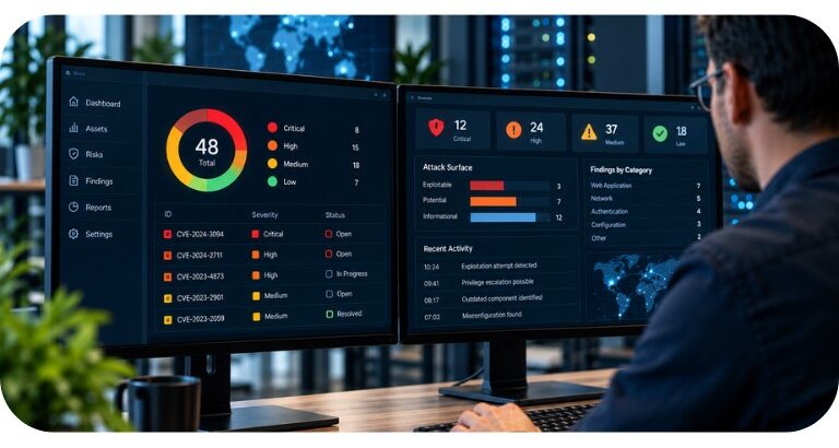 Securityspecialist voert een vulnerability scan en pentest uit op IT-systemen